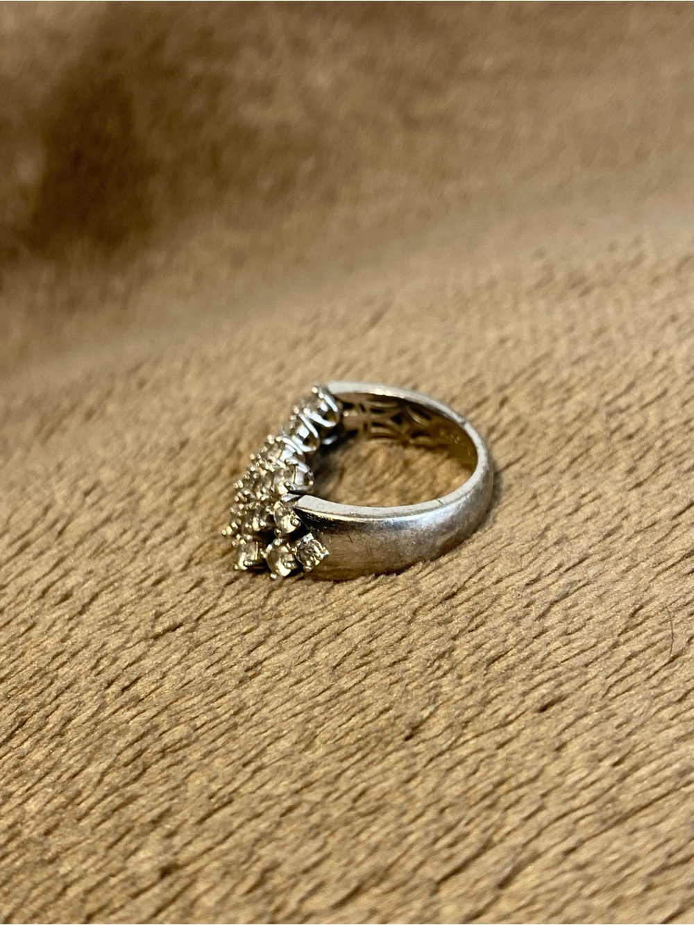 925 Sterling Silver- Cubic Zirconia Three Tiered Cocktail Ring Sz 8 - Picture 2 of 7